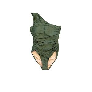 J.CREW Women's Asymmetrical Ruched Safari Green One-Piece Swimsuit Size 16
